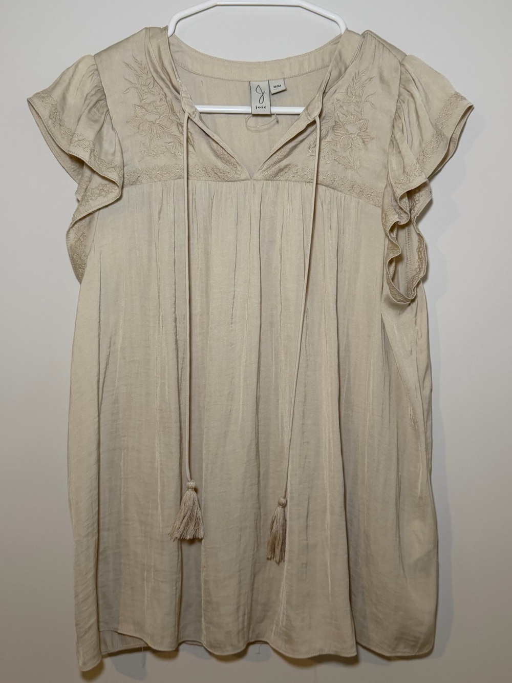 Joie Embroidered Yoke Tie Front Top Women’s Medium